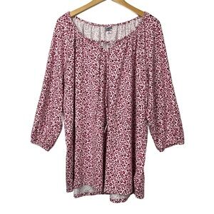 Lands End White and Red Floral Peasant Blouse